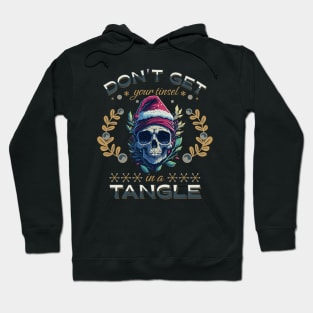 Funny Christmas Skeleton Wearing Santa Hat, Tinsel in a Tangle Hoodie